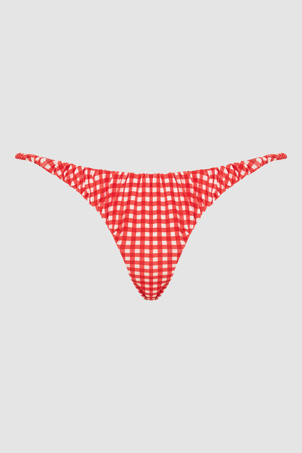 Caroline Constas STACIA RUCHED BIKINI BOTTOM RED IVORY GINGHAM