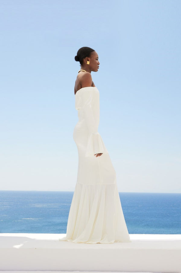 Caroline Constas ZARINA OFF SHOULDER TRUMPET GOWN Alabaster