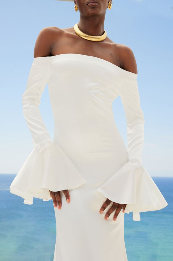 Caroline Constas ZARINA OFF SHOULDER TRUMPET GOWN Alabaster