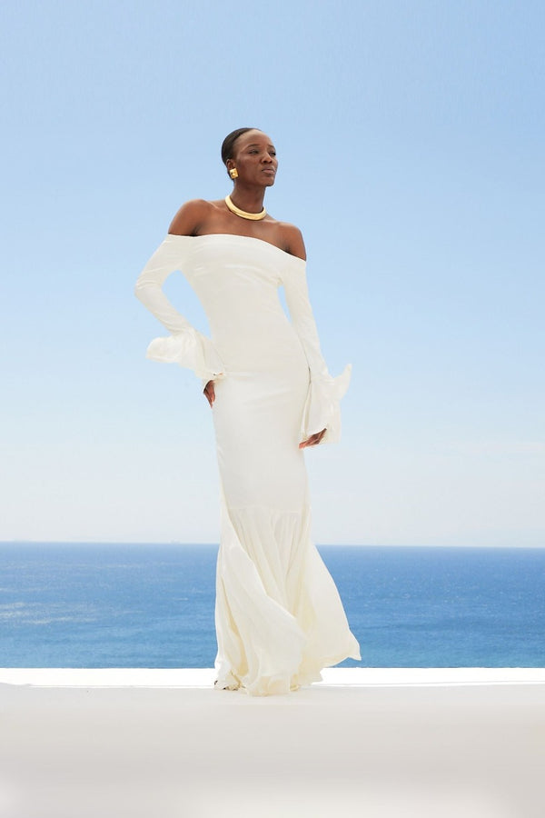 caroline constas ZARINA OFF SHOULDER TRUMPET GOWN Alabaster