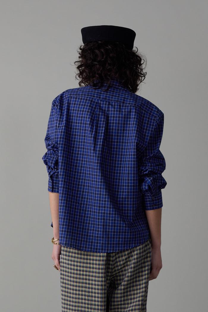 Caron Callahan ALICE SHIRT WITH ROSETTE Blue Box Plaid