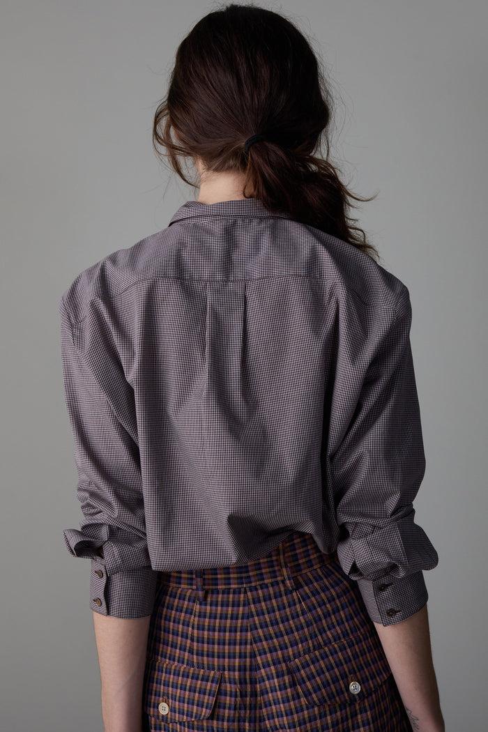 Caron Callahan ALICE SHIRT WITH ROSETTE Chocolate Micro Plaid