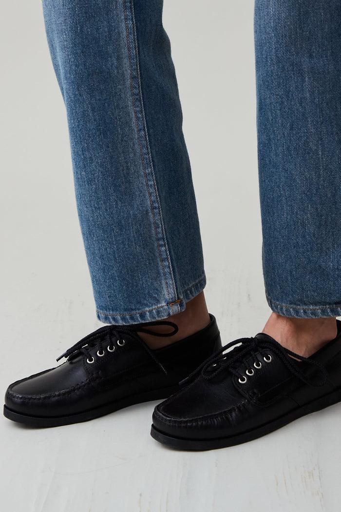 caron callahan BAXTER BOAT SHOE Black Saddle Leather