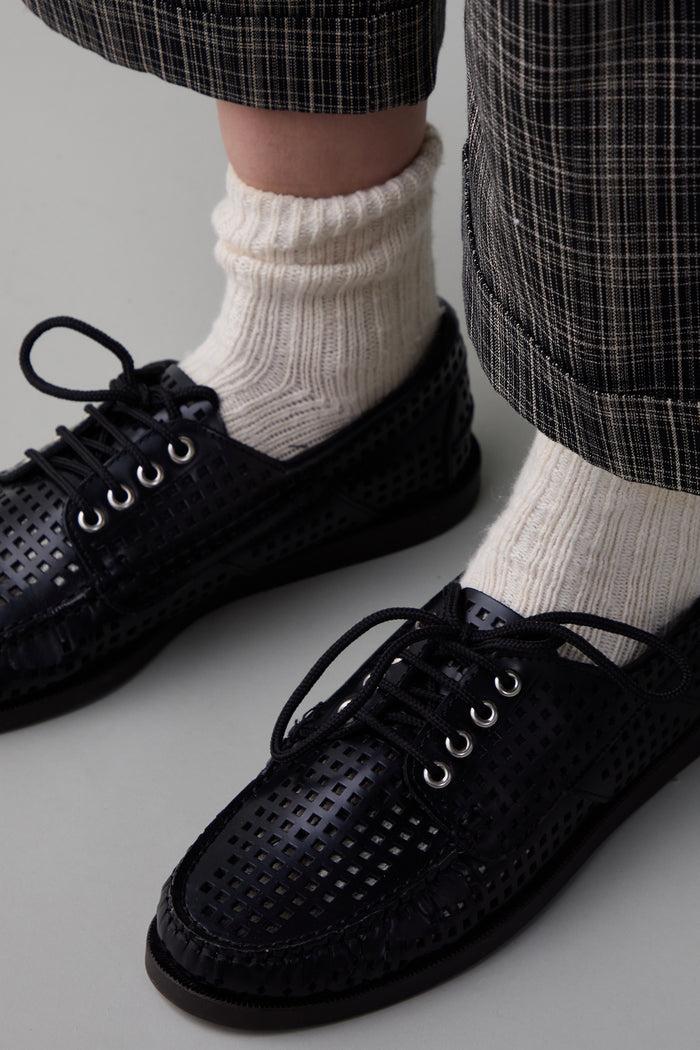 Caron Callahan BAXTER BOAT SHOE Perforated Shiny Black Leather