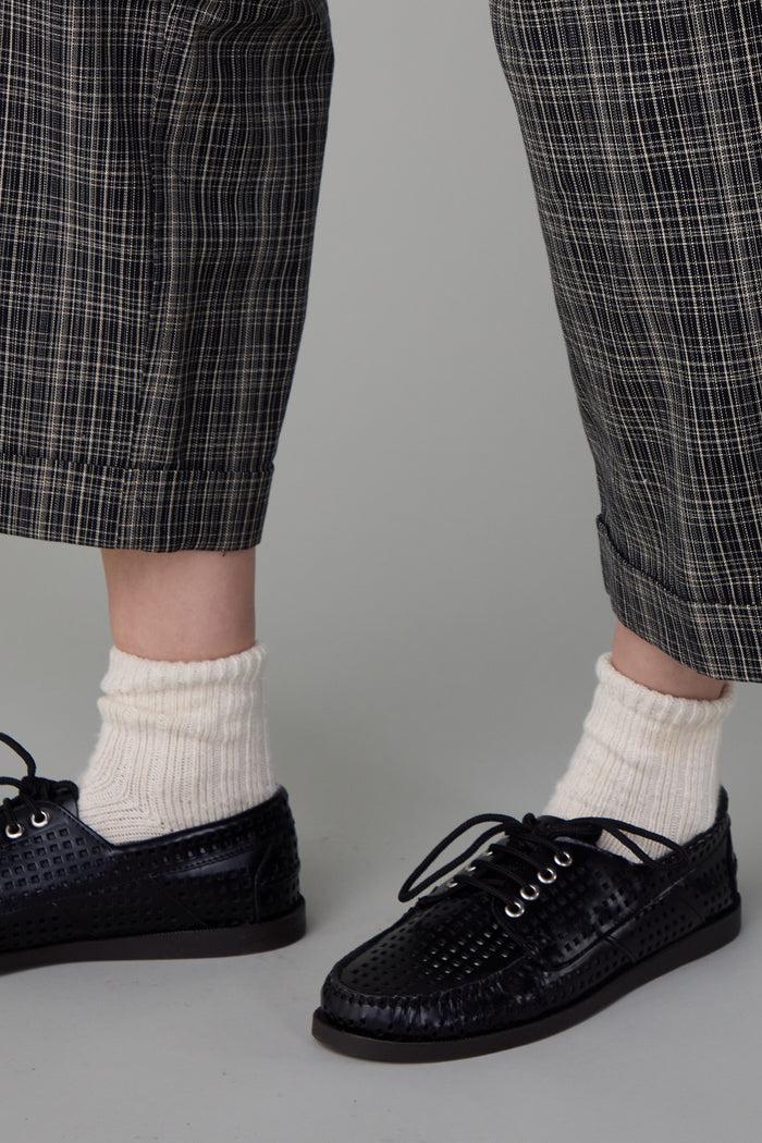 caron callahan BAXTER BOAT SHOE Perforated Shiny Black Leather