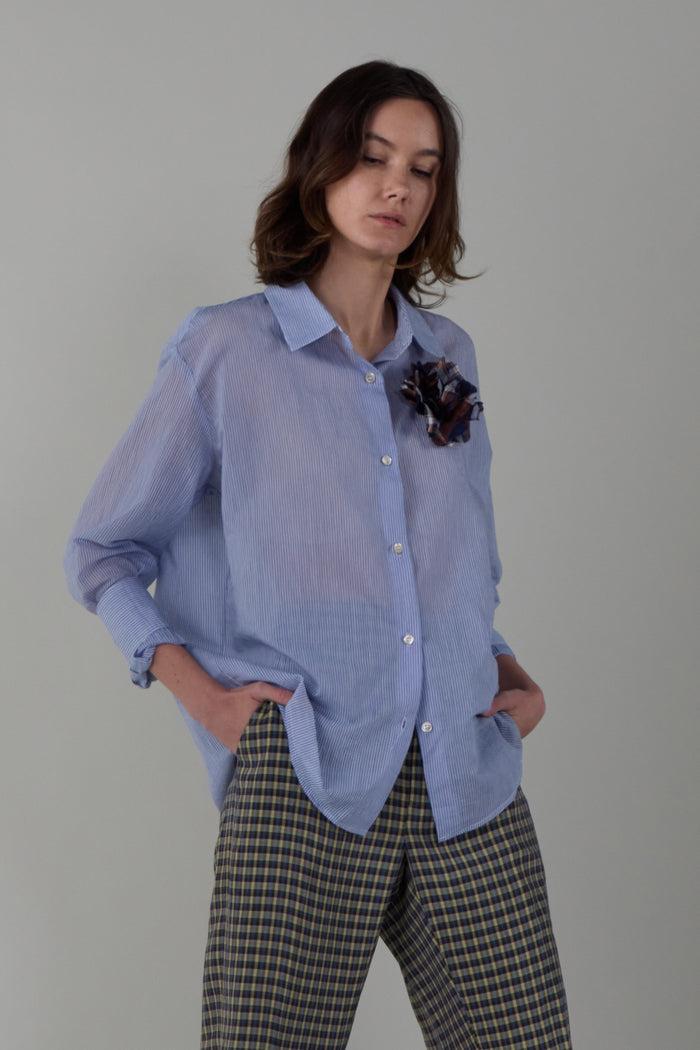 Caron Callahan ALICE SHIRT Blue Pinstripe