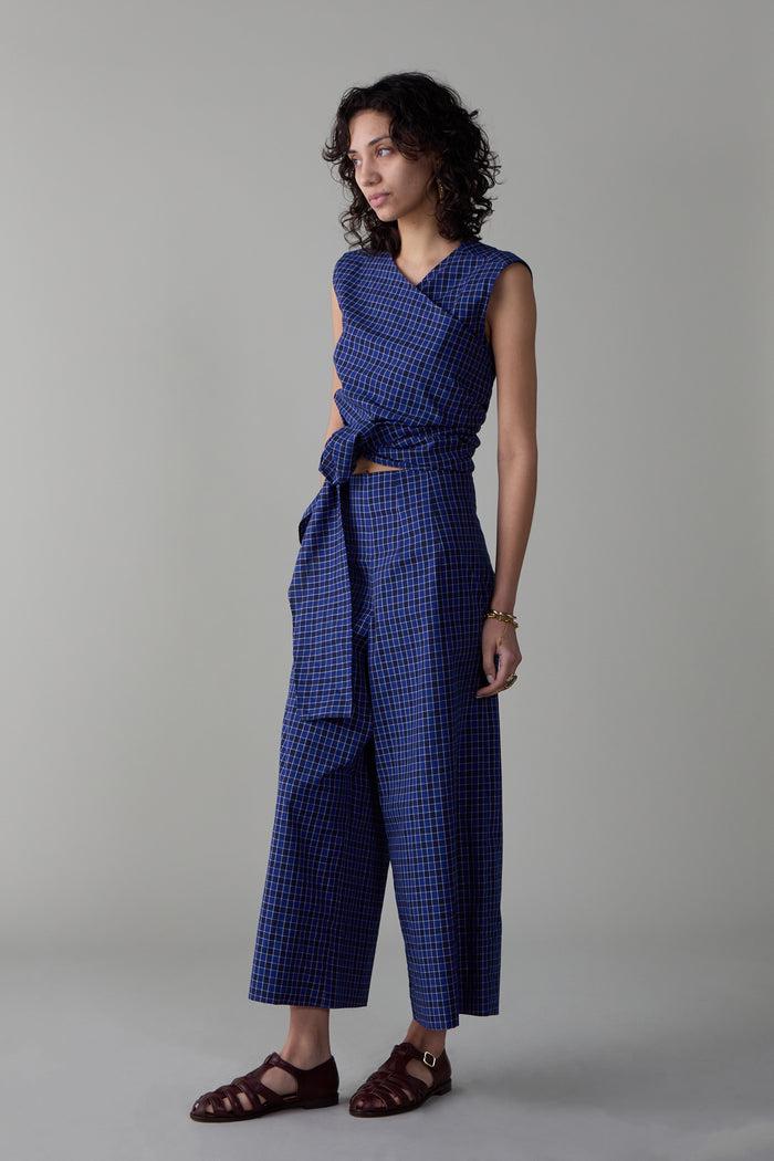 caron callahan CARRELL JUMPSUIT Blue Box Plaid