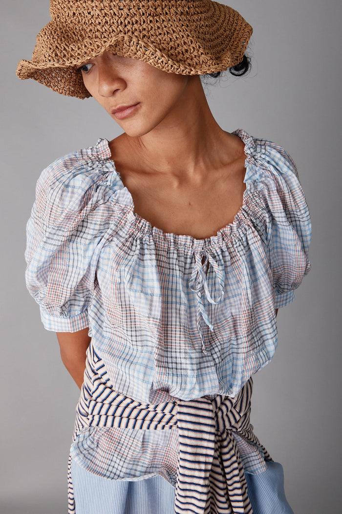 Caron Callahan ELAINA SHIRT Blue & White Multi Plaid