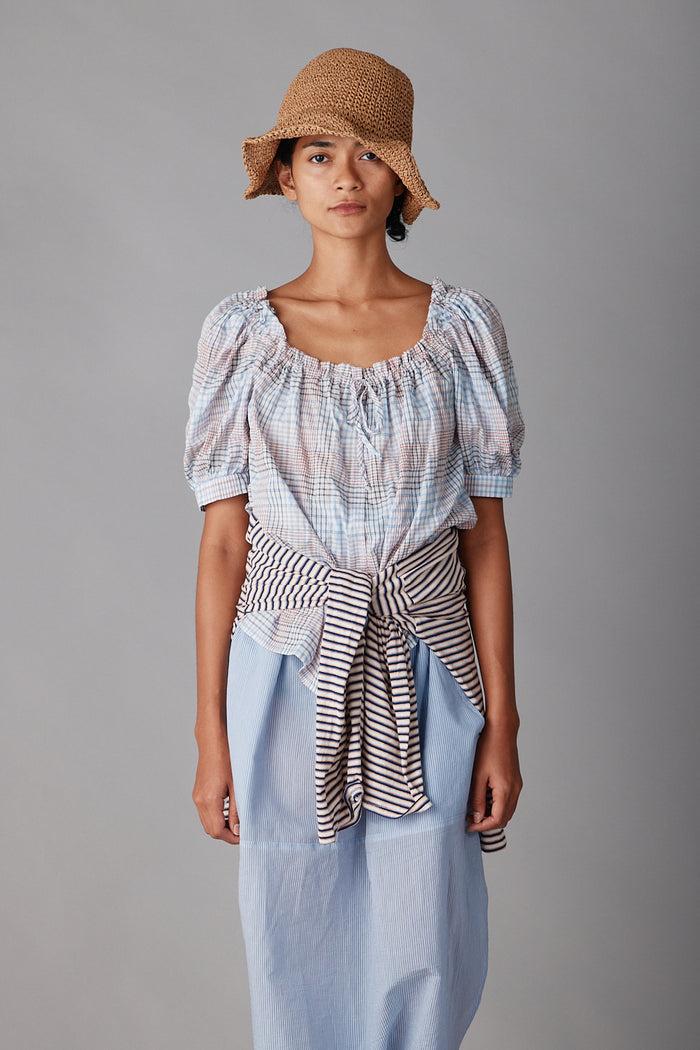 caron callahan ELAINA SHIRT Blue & White Multi Plaid