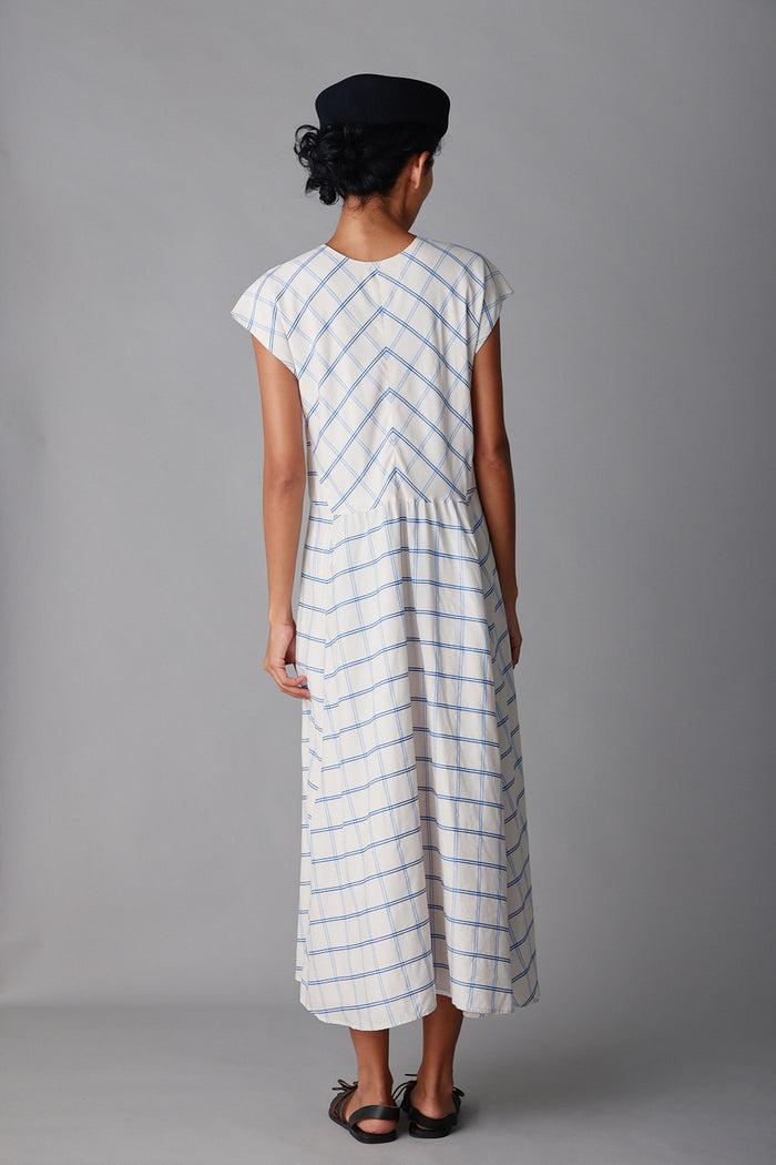 Caron Callahan ENZO DRESS Cream & Blue Windowpane