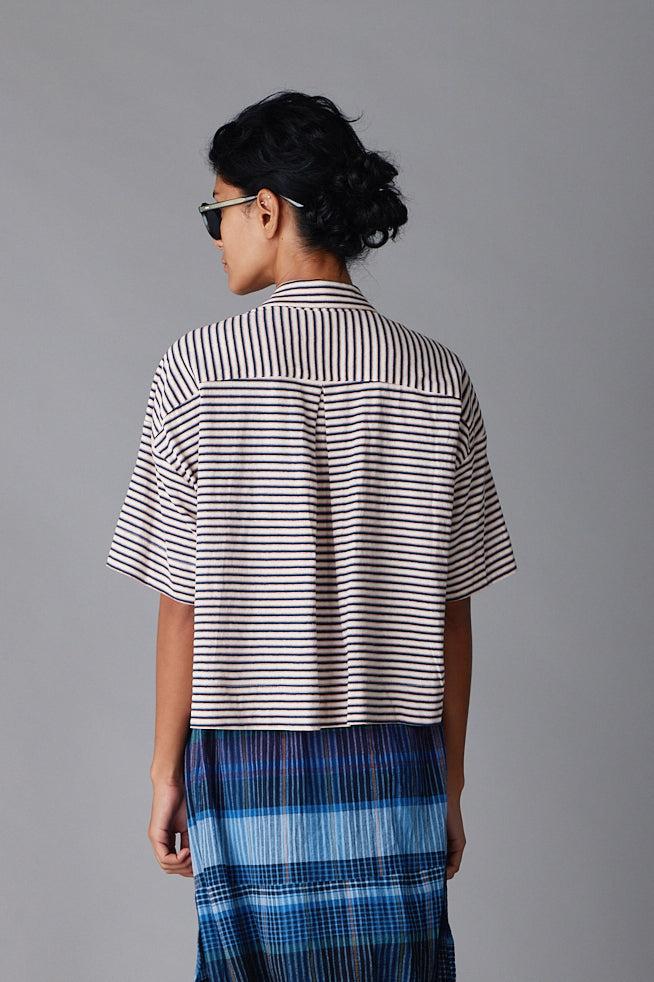 Caron Callahan ISSA TOP Blue Fine Jersey Stripe