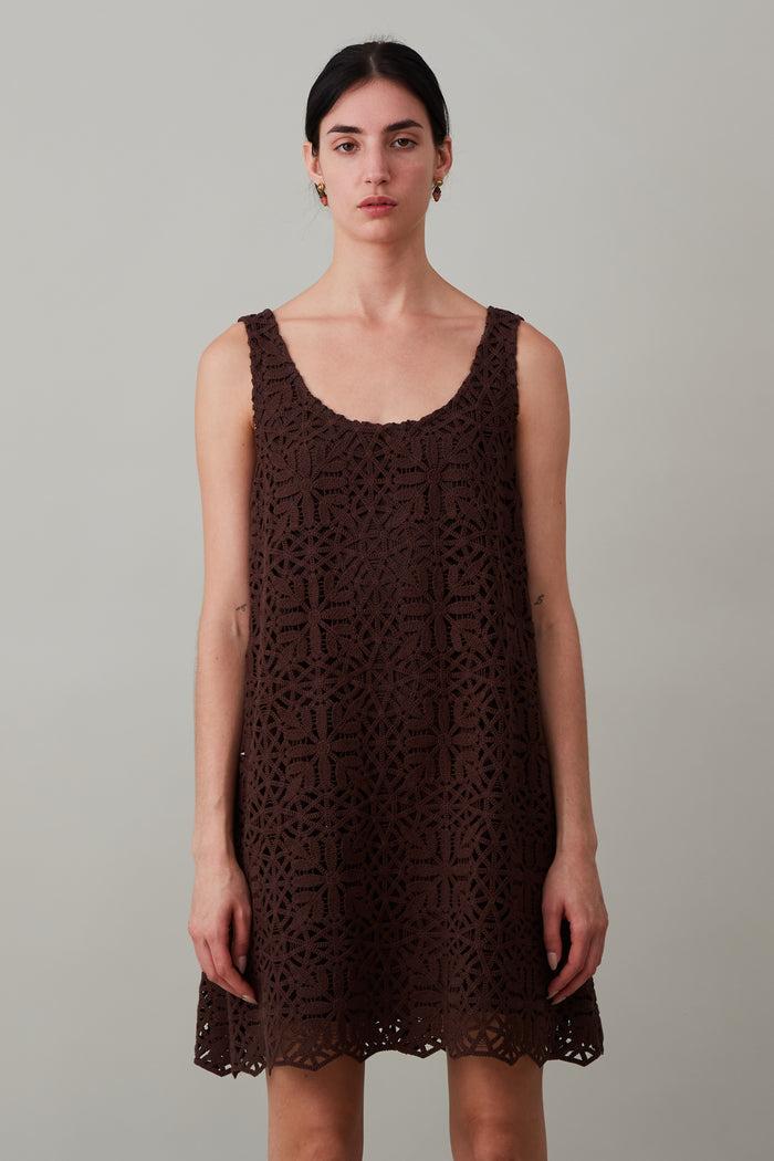 Caron Callahan JEANINE DRESS Chocolate Cotton Lace