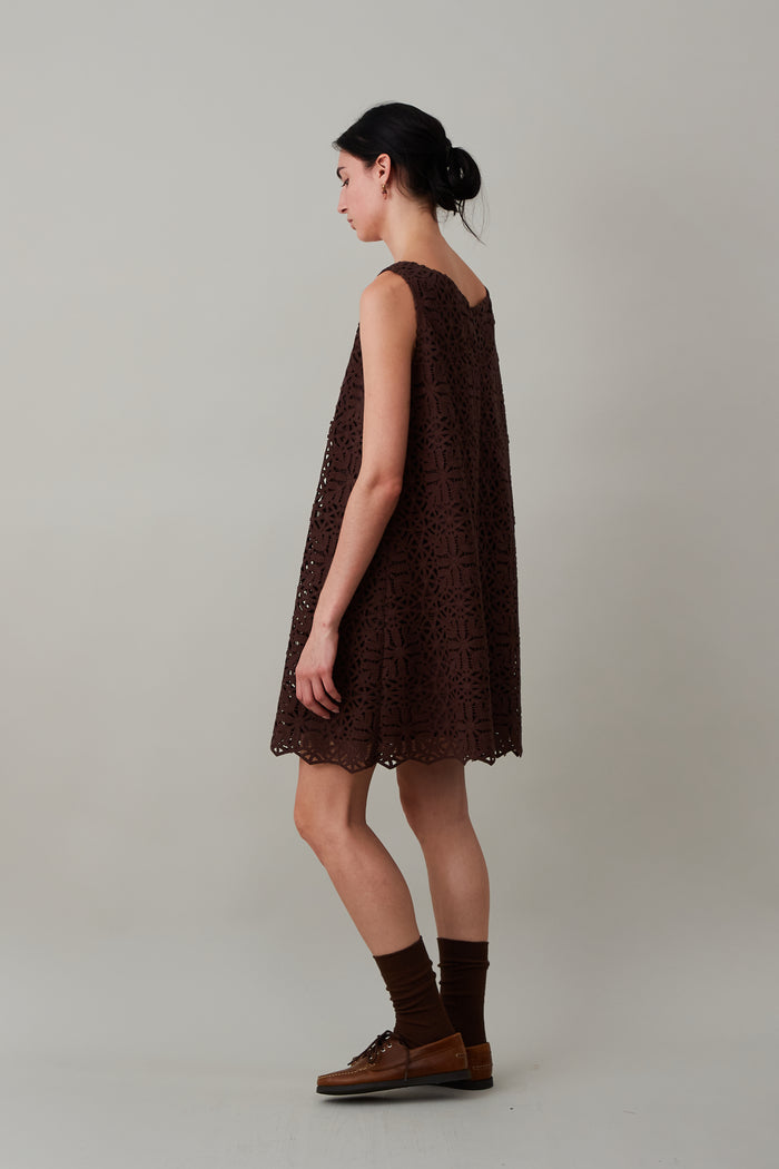 Caron Callahan JEANINE DRESS Chocolate Cotton Lace