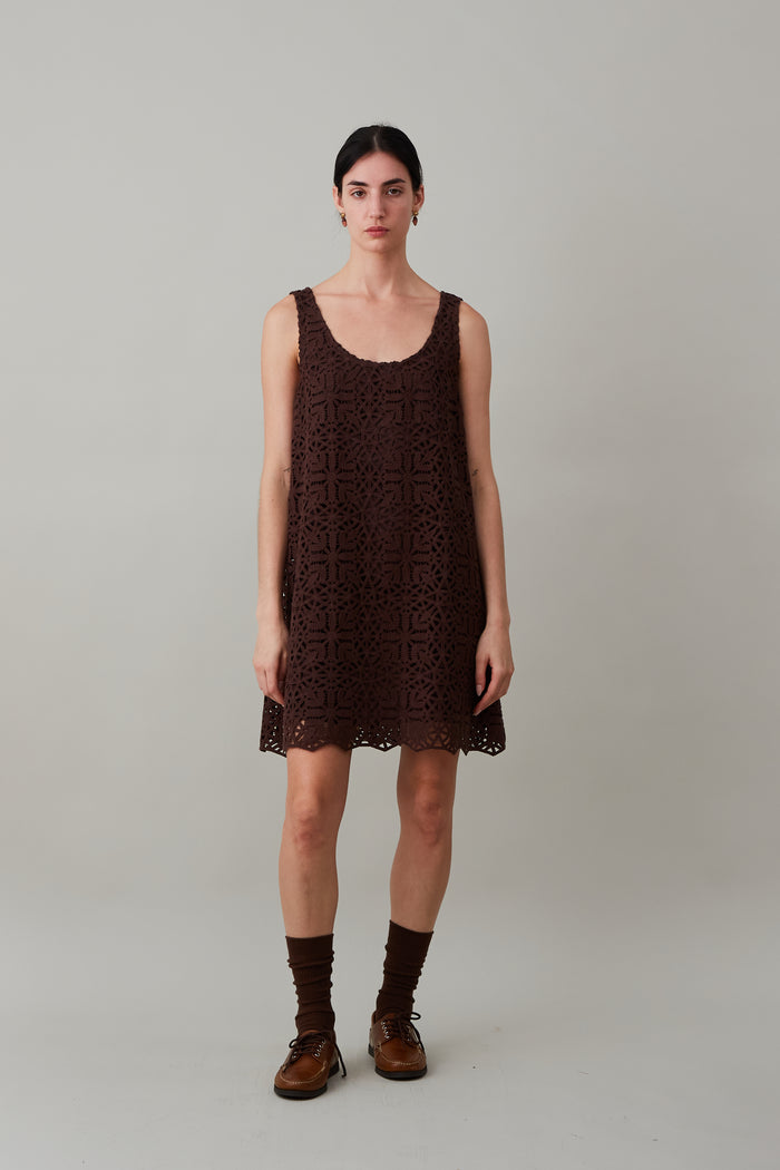 caron callahan JEANINE DRESS Chocolate Cotton Lace