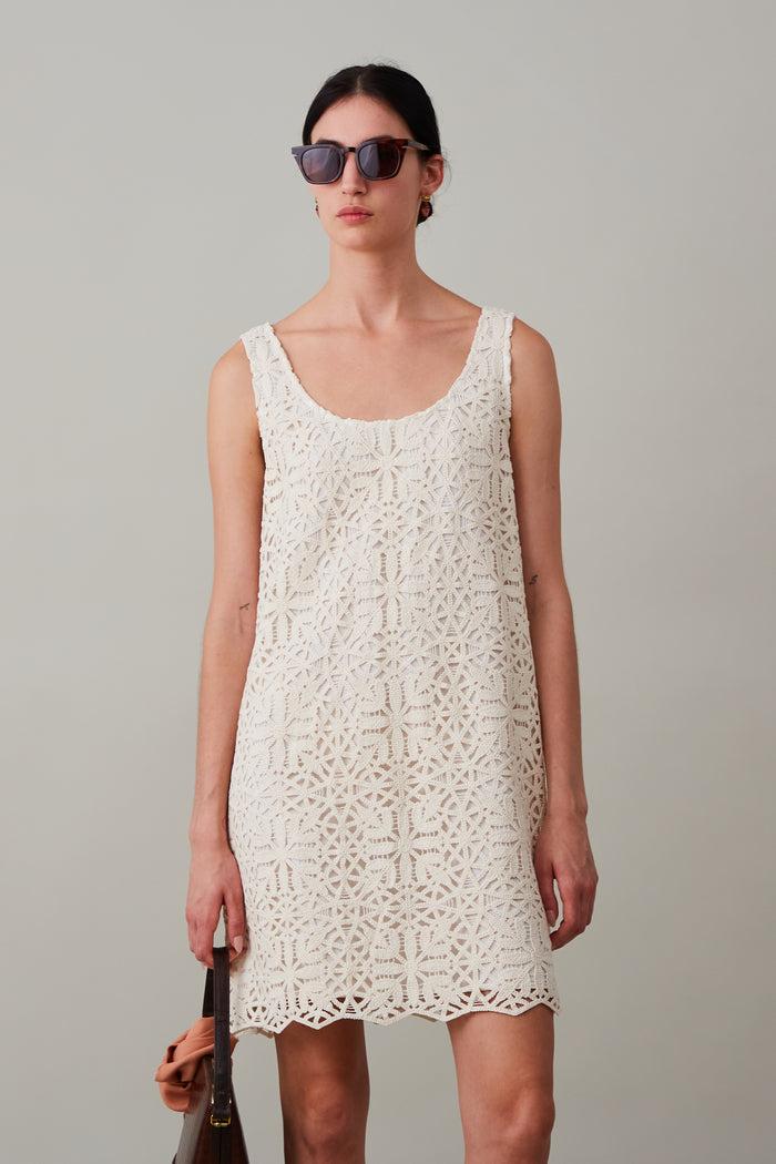 caron callahan JEANINE DRESS Egret Cotton Lace