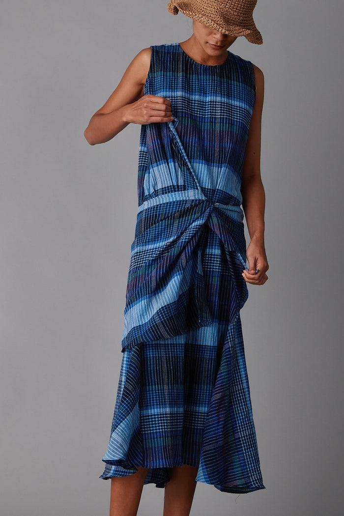 Caron Callahan MARA DRESS Blue Madras Plaid