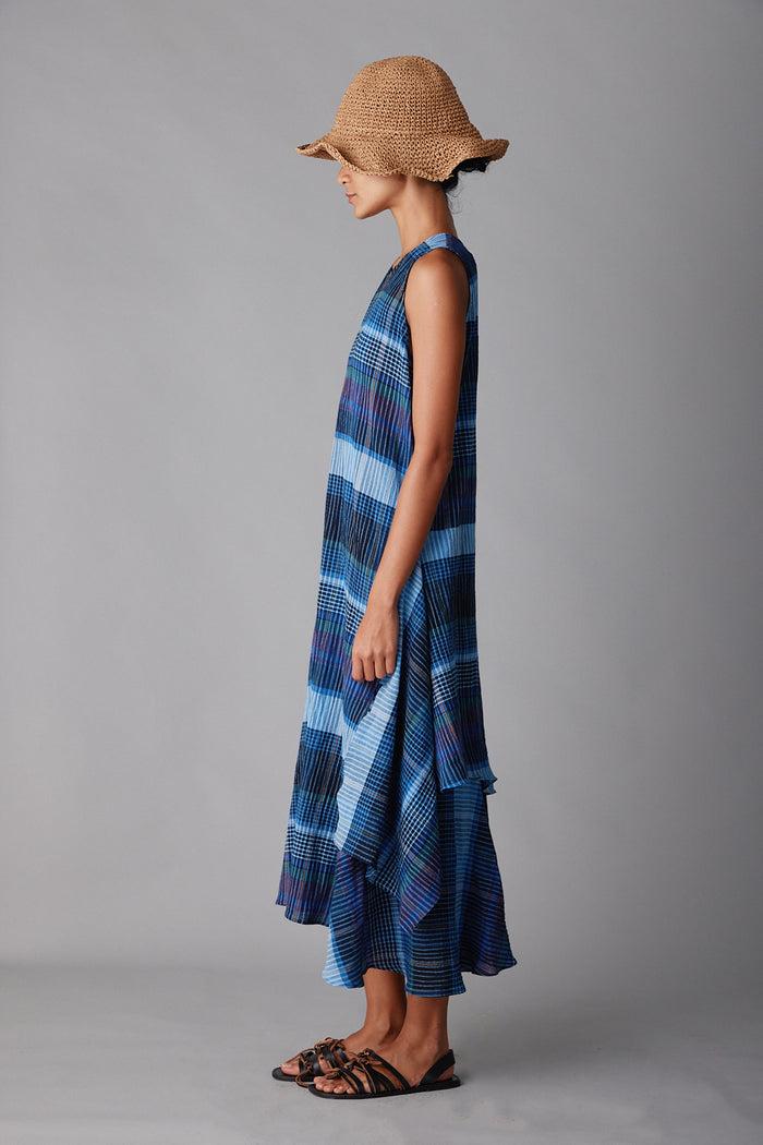 Caron Callahan MARA DRESS Blue Madras Plaid