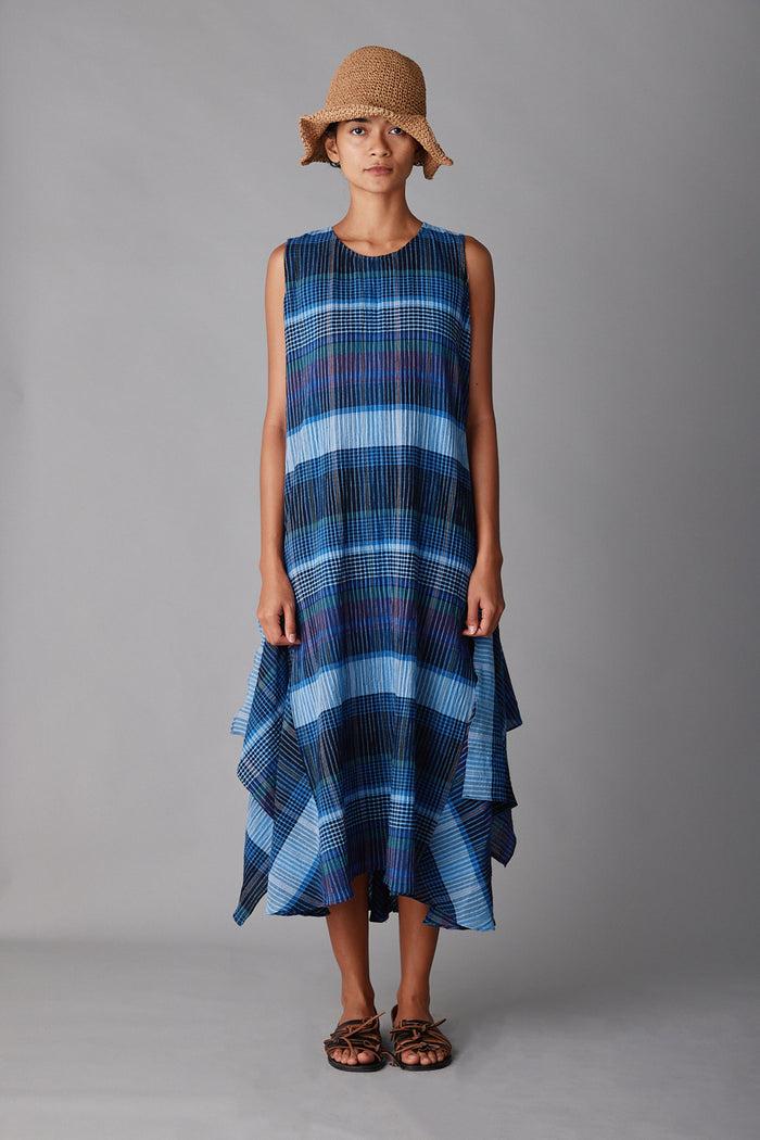 caron callahan MARA DRESS Blue Madras Plaid