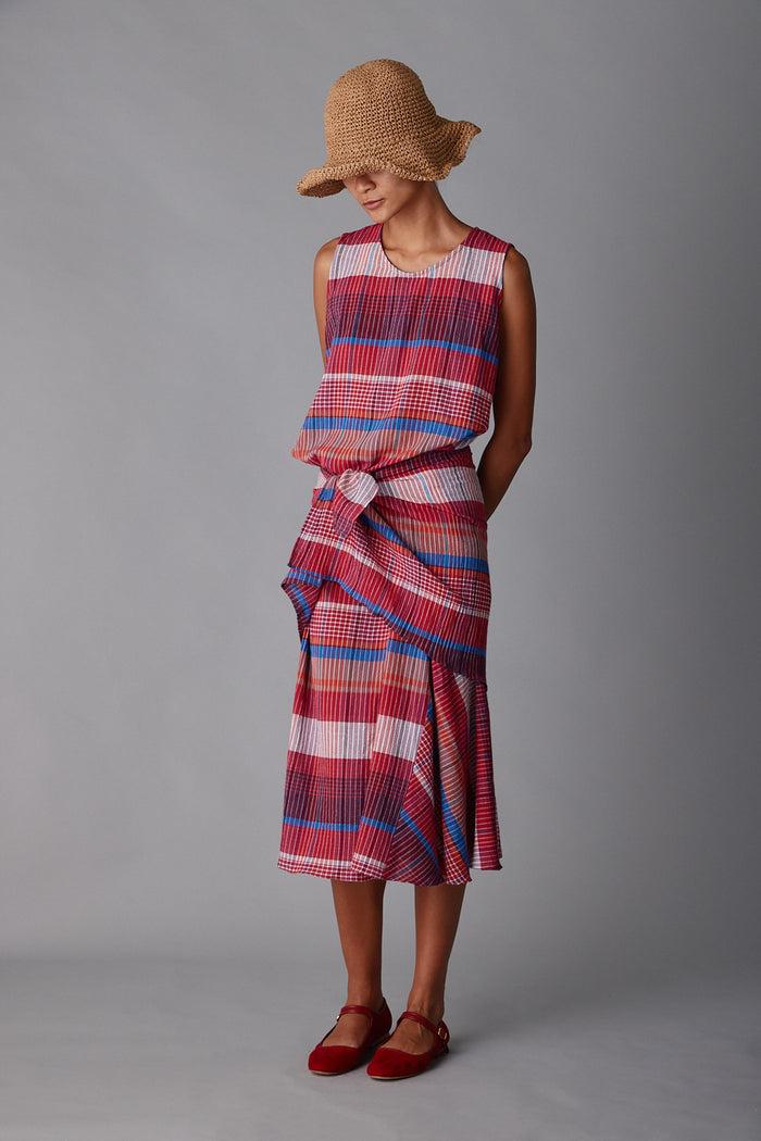 Caron Callahan MARA DRESS Red Madras Plaid