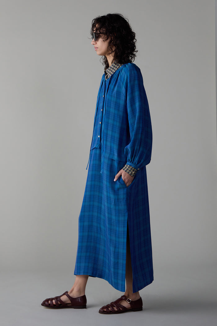 Caron Callahan MELINA DRESS Teal Viscose Plaid