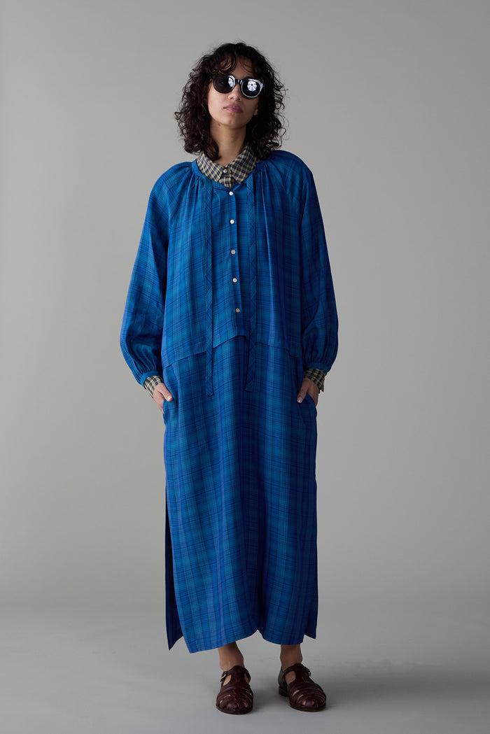 caron callahan MELINA DRESS Teal Viscose Plaid