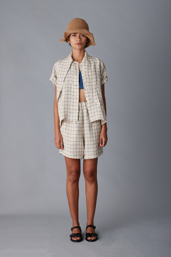 Caron Callahan OLIVIA SHORT Cream Windowpane Plaid