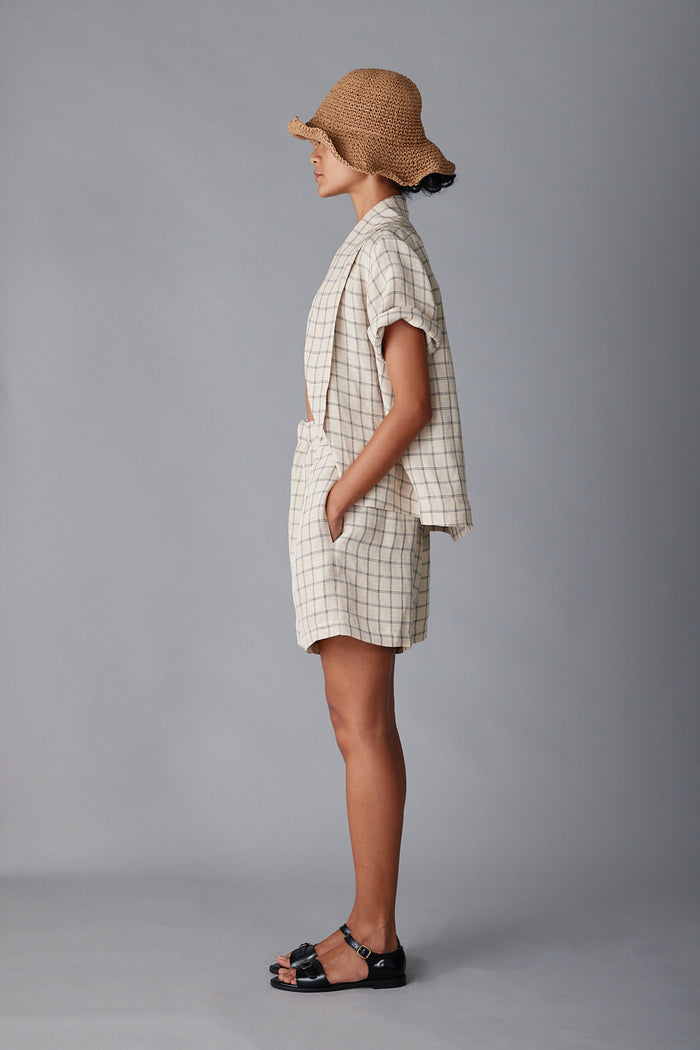 Caron Callahan OLIVIA SHORT Cream Windowpane Plaid