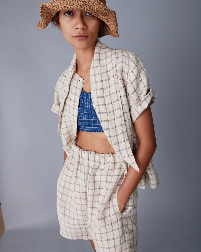 Caron Callahan OLIVIA SHORT Cream Windowpane Plaid