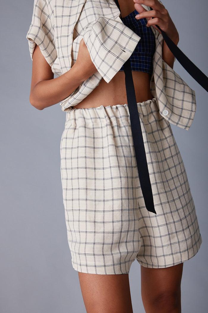 caron callahan OLIVIA SHORT Cream Windowpane Plaid