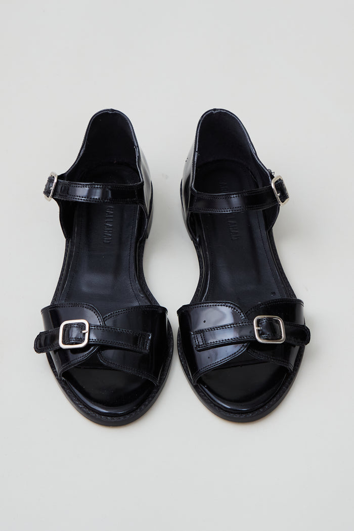 Caron Callahan REMY SANDAL Black Polished Leather