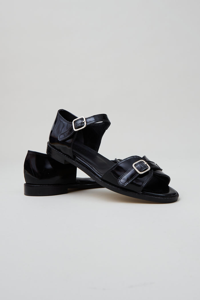 Caron Callahan REMY SANDAL Black Polished Leather