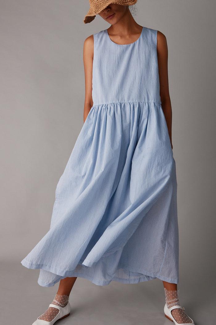 Caron Callahan SYLVIA DRESS Blue Pinstripe