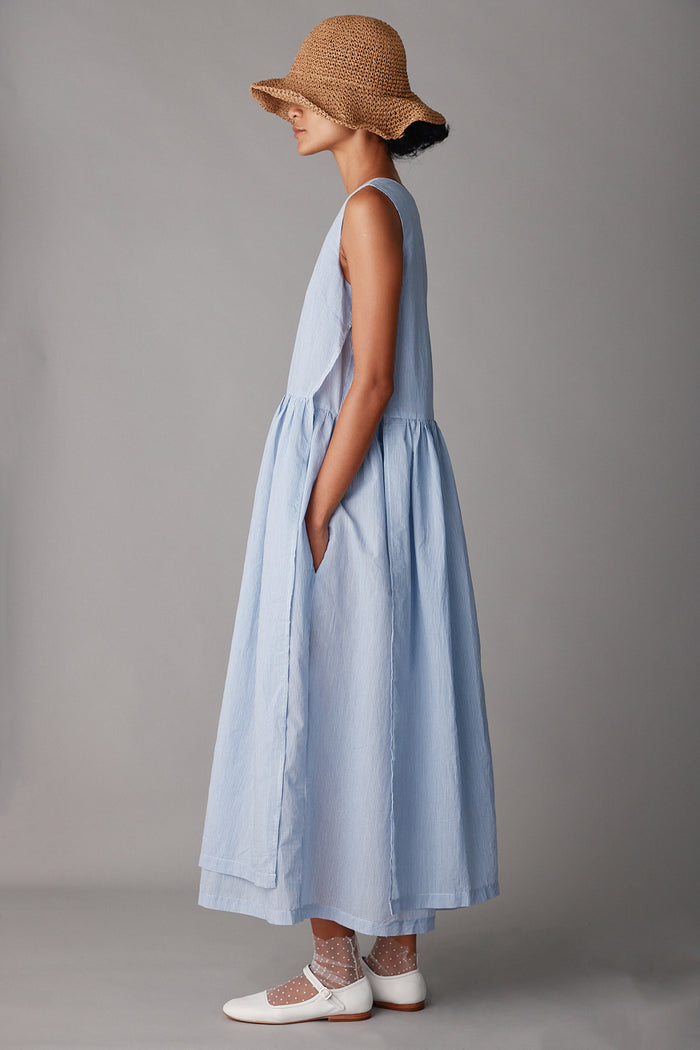 Caron Callahan SYLVIA DRESS Blue Pinstripe