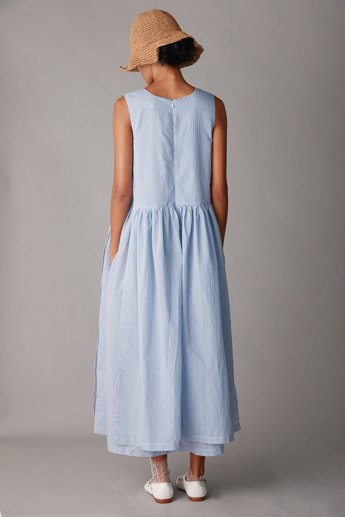 Caron Callahan SYLVIA DRESS Blue Pinstripe