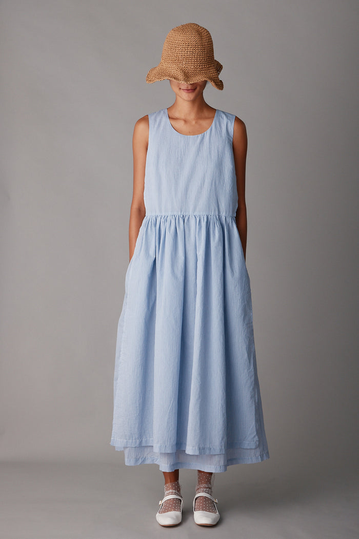 caron callahan SYLVIA DRESS Blue Pinstripe