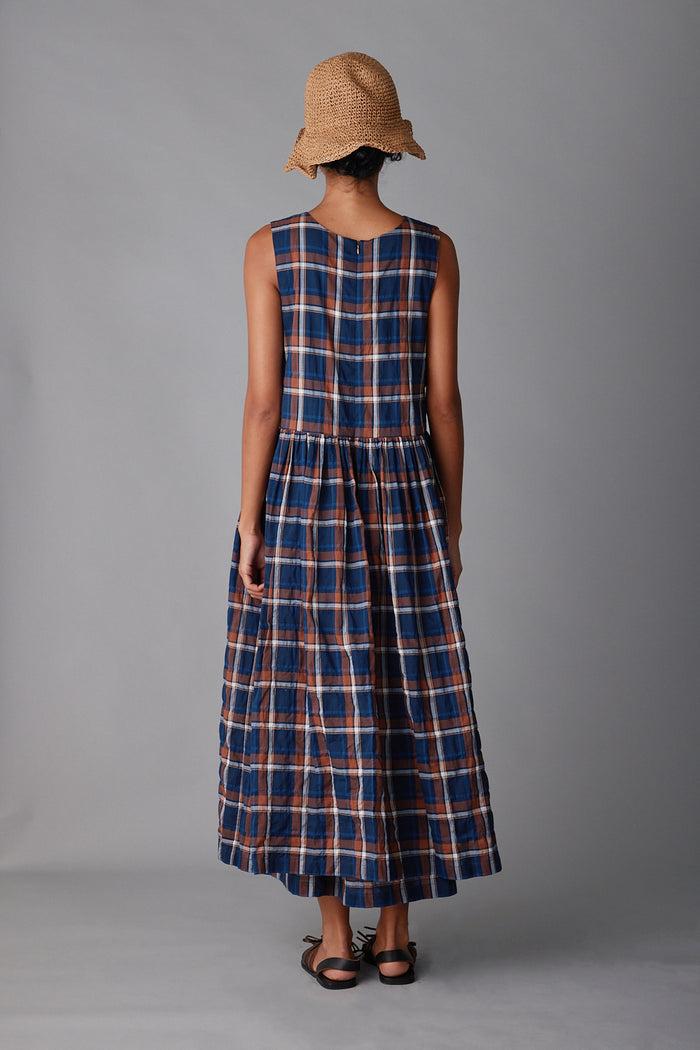 Caron Callahan SYLVIA DRESS Navy & Peach Plaid