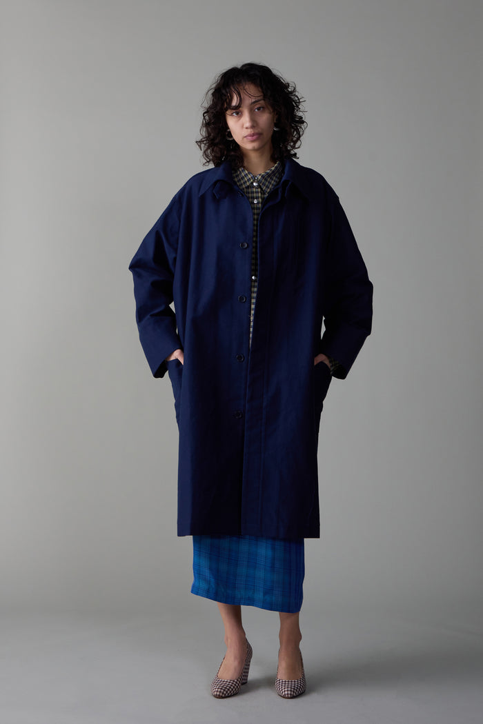 Caron Callahan TRAVIS TRENCH Navy Satin Twill