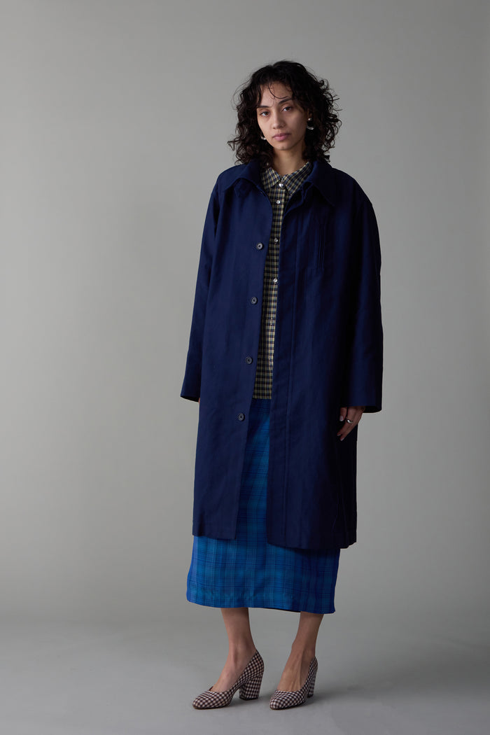 caron callahan TRAVIS TRENCH Navy Satin Twill