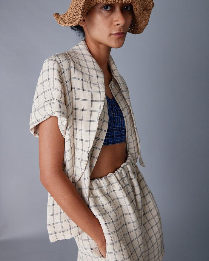 Caron Callahan WESLEY SHIRT Cream Windowpane Plaid