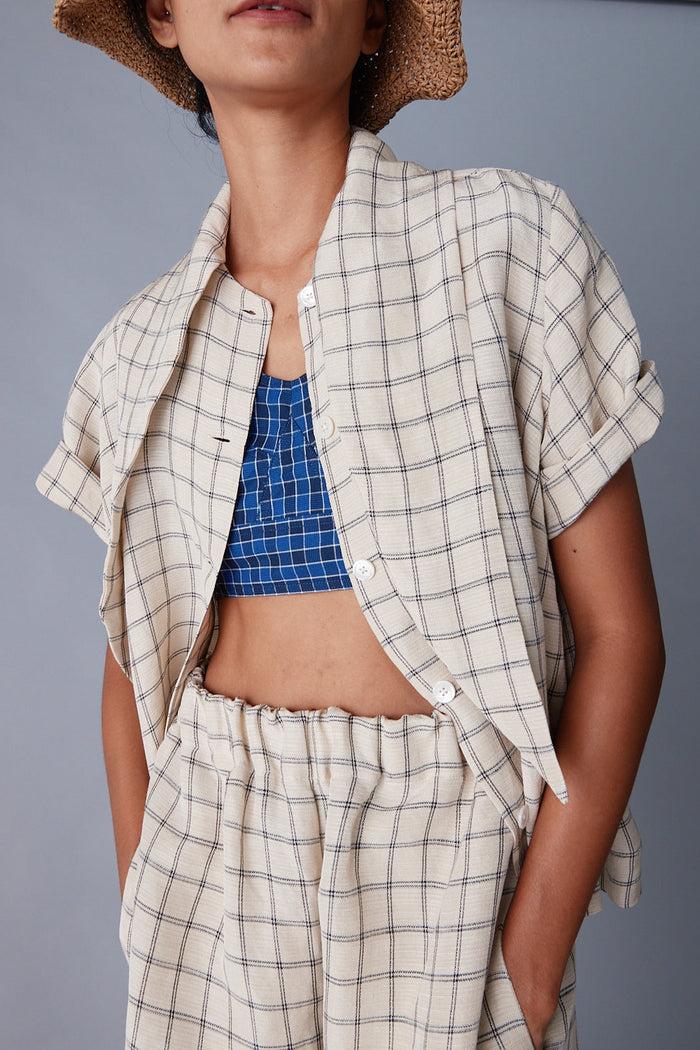 caron callahan WESLEY SHIRT Cream Windowpane Plaid