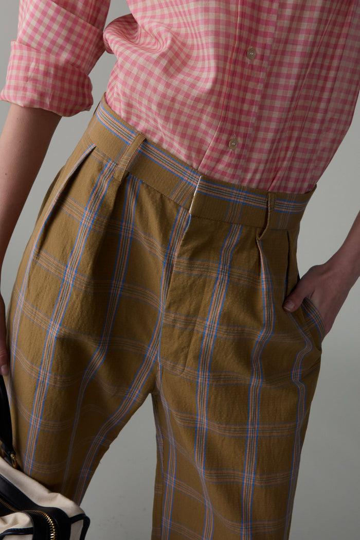 Caron Callahan WILLIAM PANT Camel Windowpane Plaid