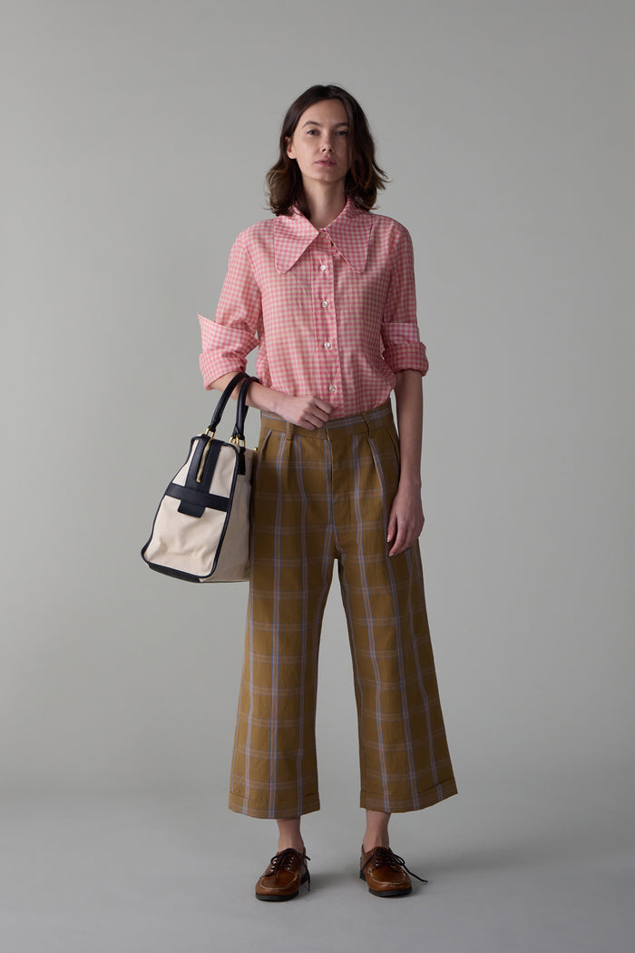 caron callahan WILLIAM PANT Camel Windowpane Plaid