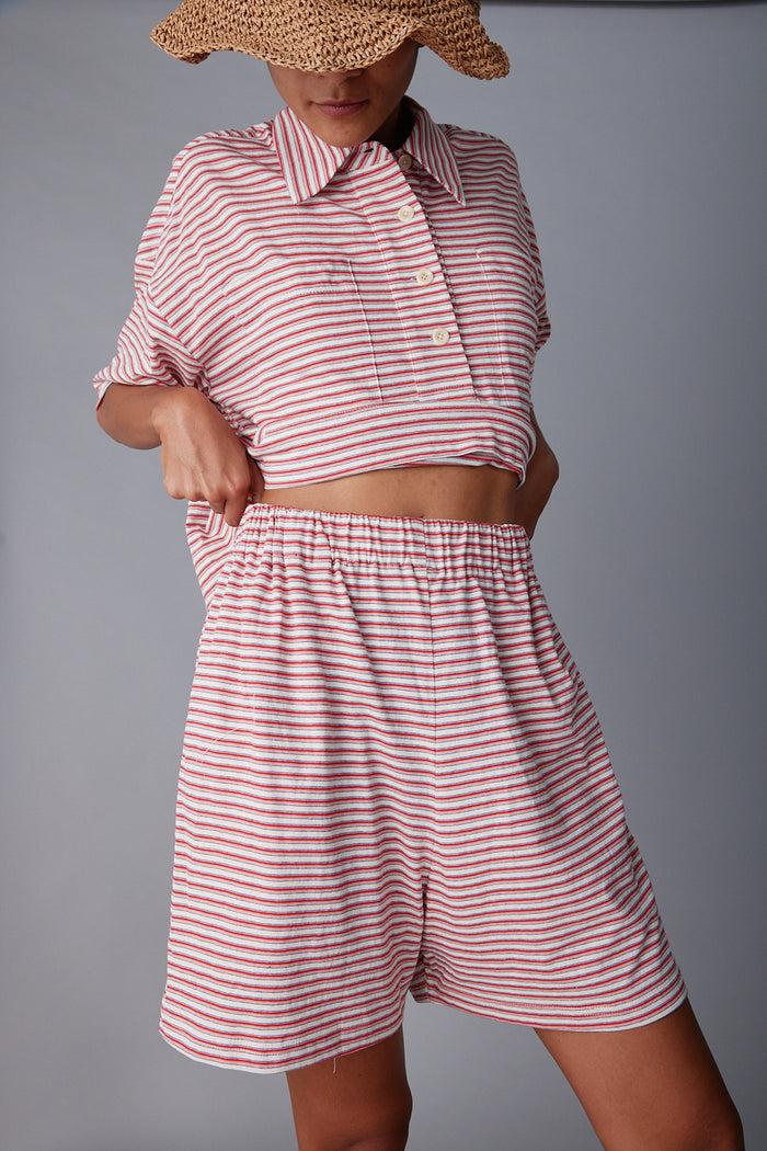 Caron Callahan OLIVIA SHORT Pink Fine Jersey Stripe