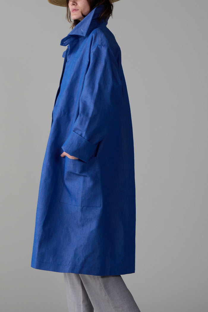 Caron Callahan TRAVIS TRENCH Cotton Linen Blue Denim