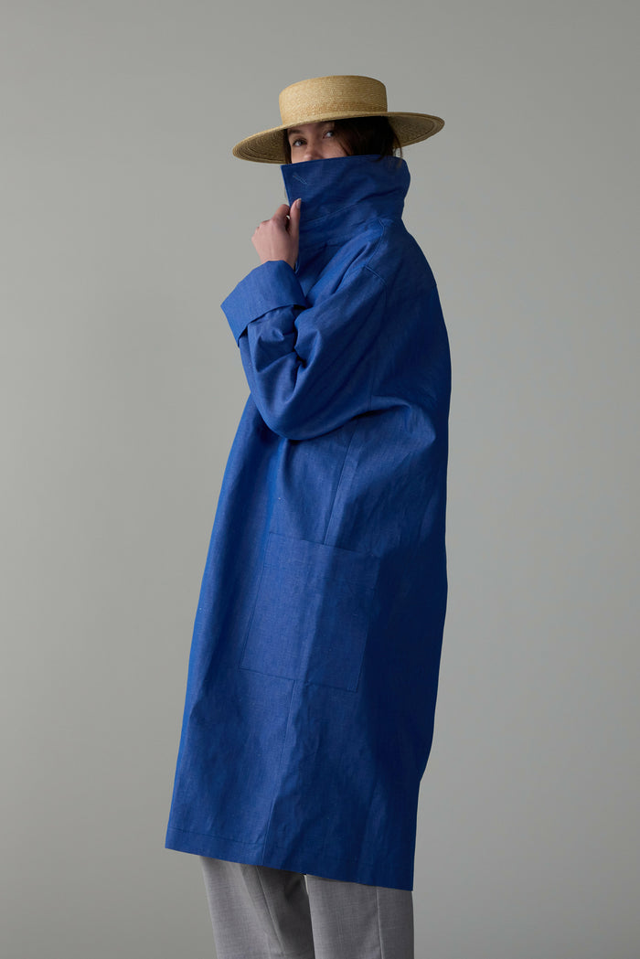 Caron Callahan TRAVIS TRENCH Cotton Linen Blue Denim