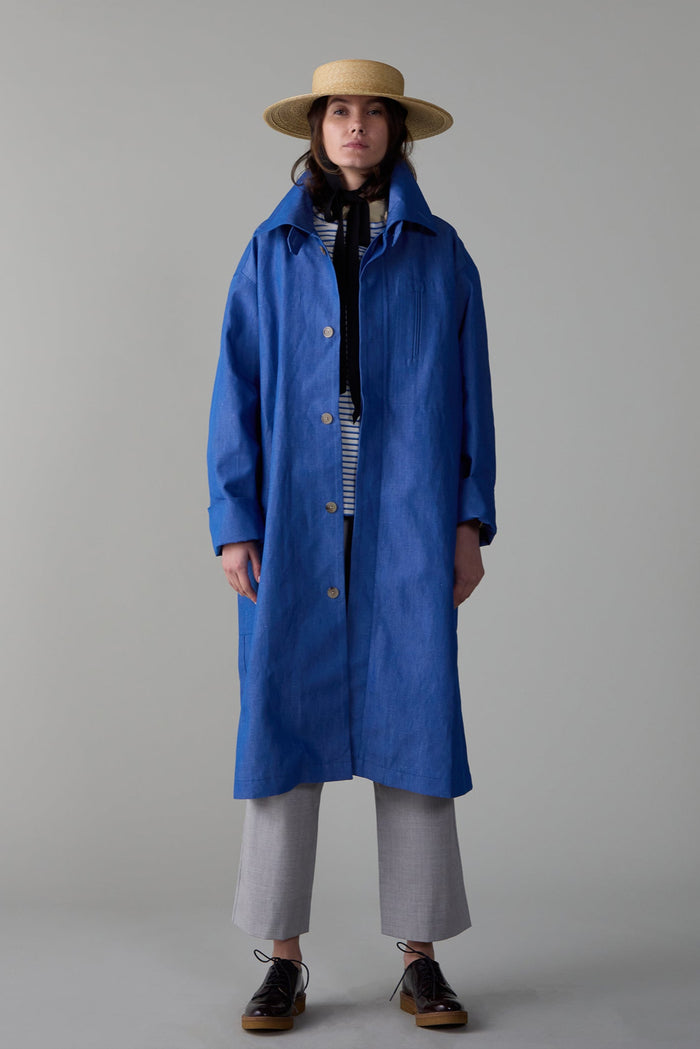 caron callahan TRAVIS TRENCH Cotton Linen Blue Denim