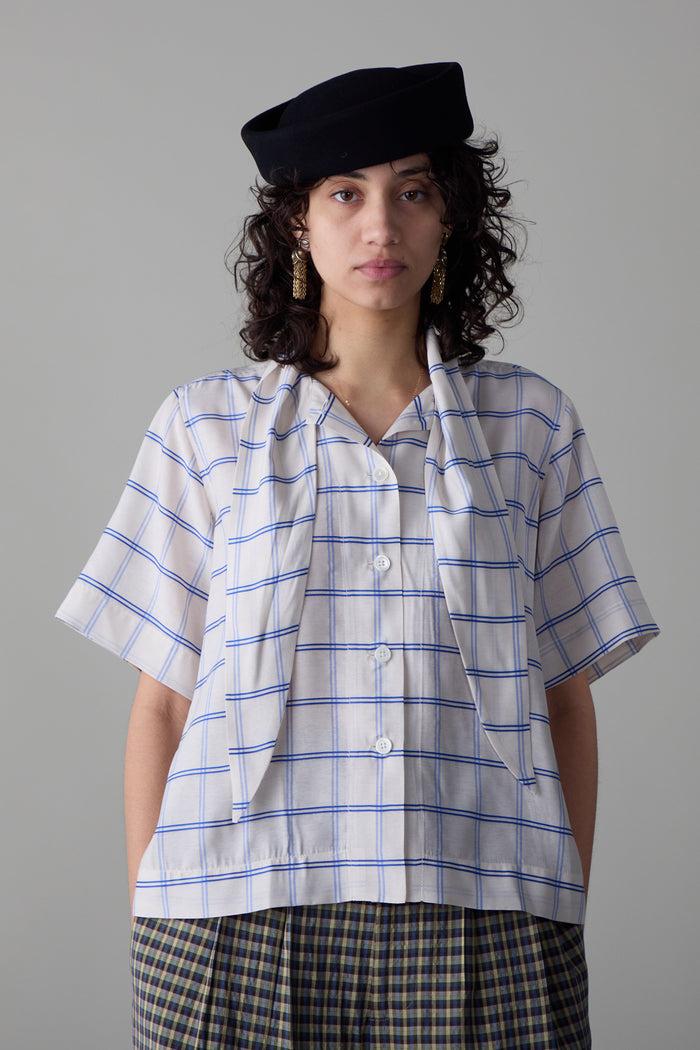 Caron Callahan WESLEY SHIRT Cream & Blue Windowpane Plaid