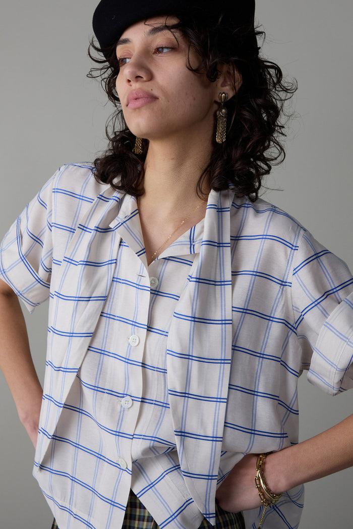 Caron Callahan WESLEY SHIRT Cream & Blue Windowpane Plaid