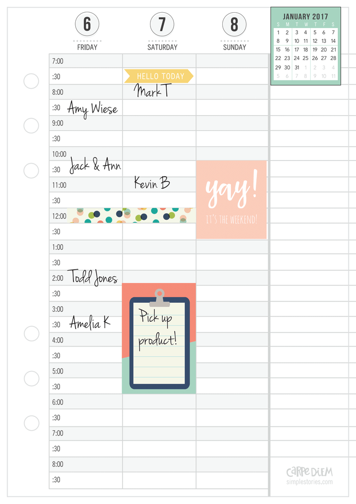 Carpe Diem A5 Planner Weekly Vertical Schedule Inserts