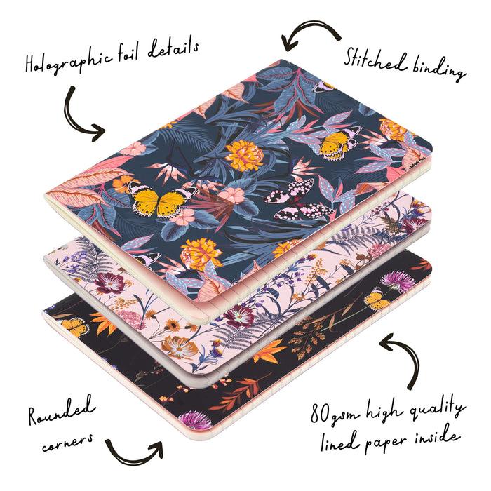 Carpe Diem Bloom B6 Stitched Exercise Book Assorted - Pack Of 3